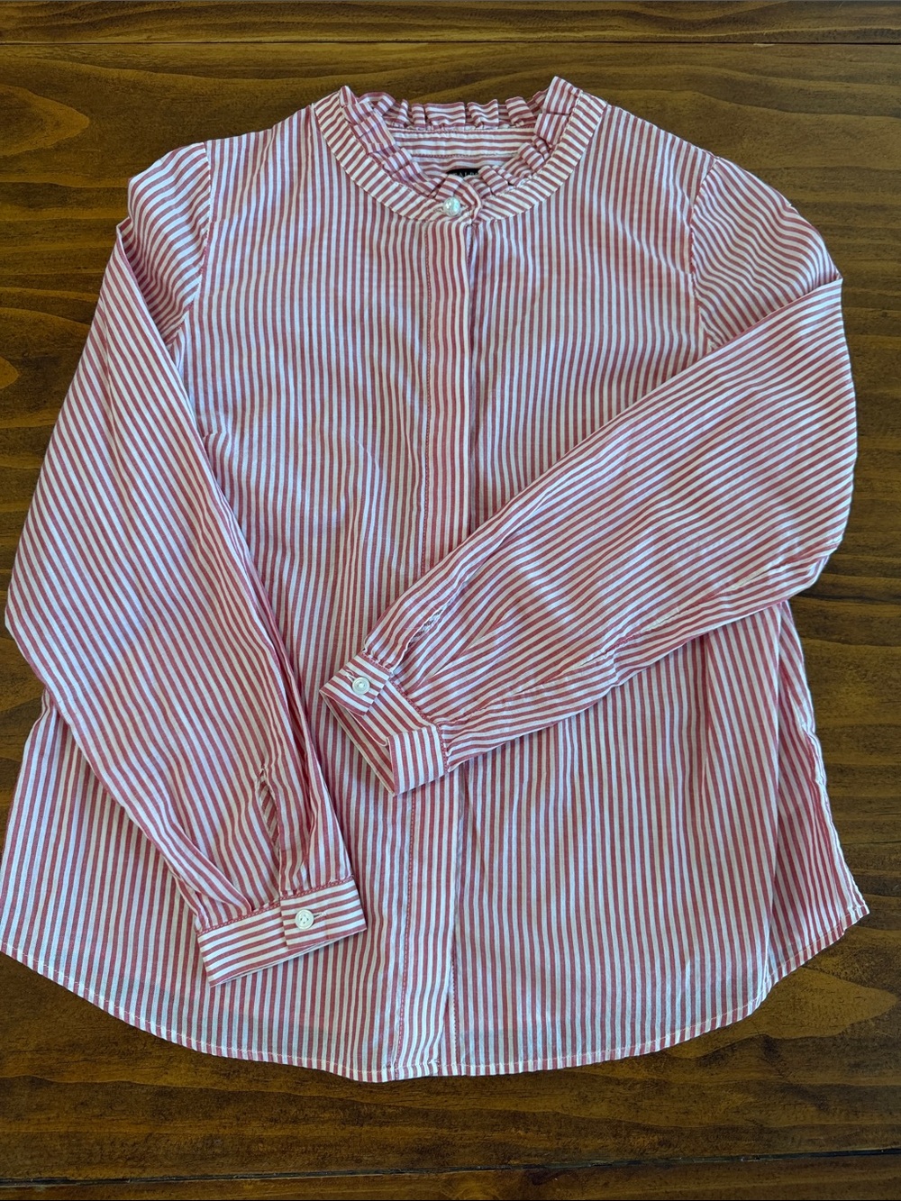 Talbots Women’s Small Petite Red & White Striped Button-Front Blouse w/Ruffle